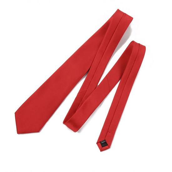 Image de Rouge - Accessoires de costume de cravate brillante de couleur unie pour hommes 147x8cm, 1 pièce
