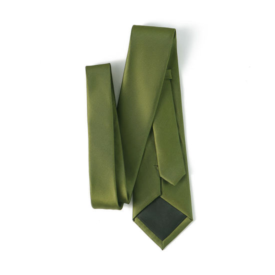 Image de Vert armée - Accessoires de costume de cravate brillante de couleur unie pour hommes 147x8cm, 1 pièce