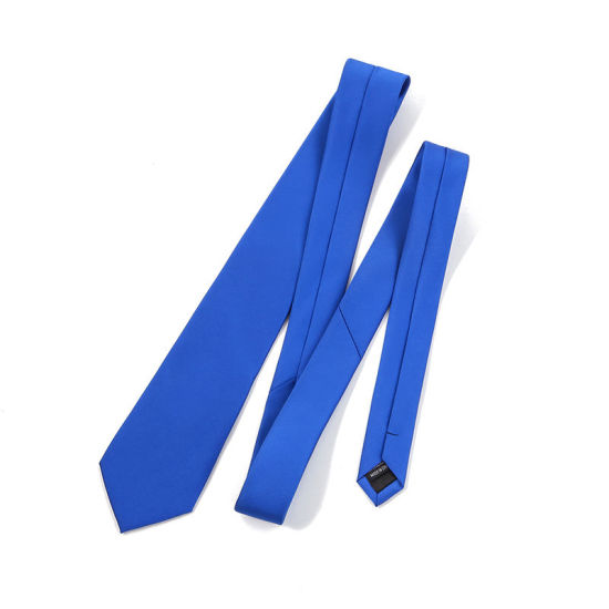 Image de Bleu royal - Accessoires de costume de cravate brillante de couleur unie pour hommes 147x8cm, 1 pièce