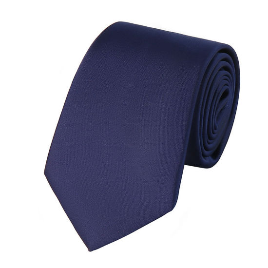 Bild von Marineblau - Herren Einfarbig Glänzend Krawatte Krawatte Anzug Zubehör 147x8cm, 1 Stück