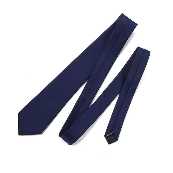 Image de Bleu marine - Accessoires de costume cravate brillant de couleur unie pour hommes 147x8cm, 1 pièce