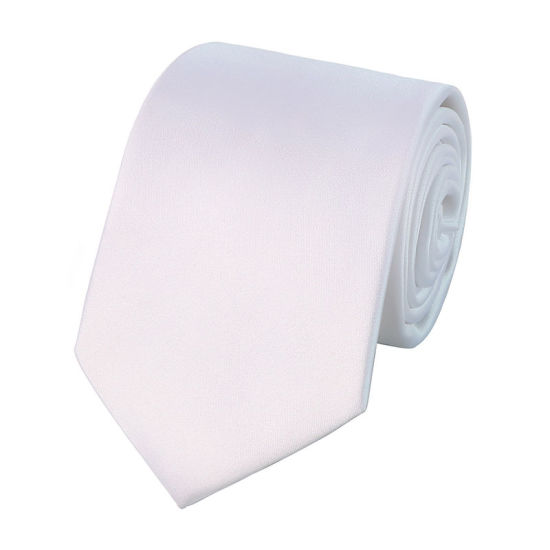 Bild von Weiß - Herren Einfarbig Glänzend Krawatte Krawatte Anzug Zubehör 147x8cm, 1 Stück