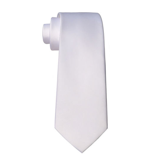 Bild von Weiß - Herren Einfarbig Glänzend Krawatte Krawatte Anzug Zubehör 147x8cm, 1 Stück