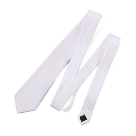 Изображение White - Men's Solid Color Glossy Tie Necktie Suit Accessories 147x8cm, 1 Piece