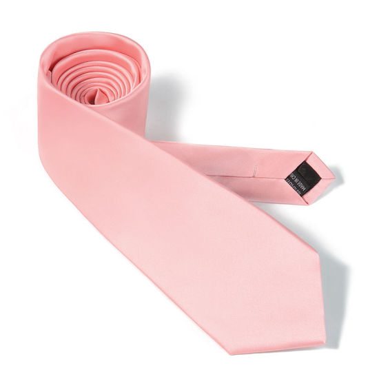 ピンク-メンズ無地光沢ネクタイネクタイスーツアクセサリー147x8cm、1 個 の画像