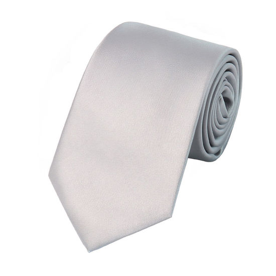 Image de Argent-gris - Accessoires de costume cravate brillant de couleur unie pour hommes 147x8cm, 1 pièce