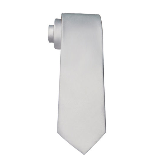 Image de Argent-gris - Accessoires de costume cravate brillant de couleur unie pour hommes 147x8cm, 1 pièce