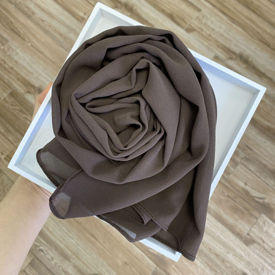 Picture of Coffee - 34# Chiffon Women's Hijab Scarf Solid Color 175x70cm, 1 Piece