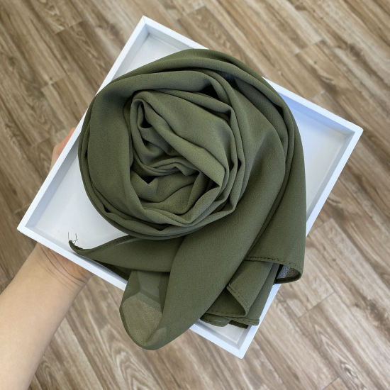 Picture of Army Green - 37# Chiffon Women's Hijab Scarf Solid Color 175x70cm, 1 Piece