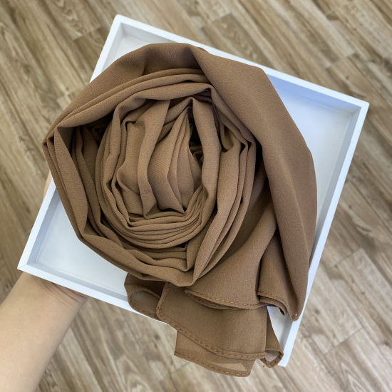 Picture of Dark Brown - 43# Chiffon Women's Hijab Scarf Solid Color 175x70cm, 1 Piece