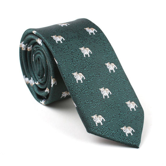 Bild von Grün - Hund Polyester Herren Jacquard Krawatte Anzug Zubehör 145x6cm, 1 Stück