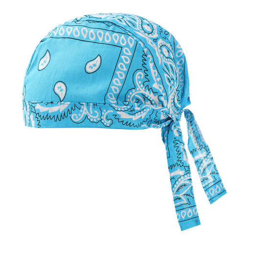 Picture of Light Blue - 22# Unisex Paisley Printed Outdoor Cycling Hat Tie Back M（56-58cm）, 1 Piece