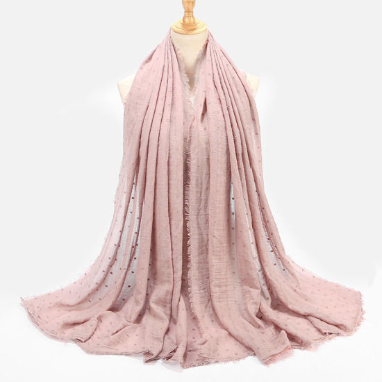 Picture of Light Pink - 22# Dot Tassel Women's Hijab Scarf Wrap Solid Color 90x180cm, 1 Piece