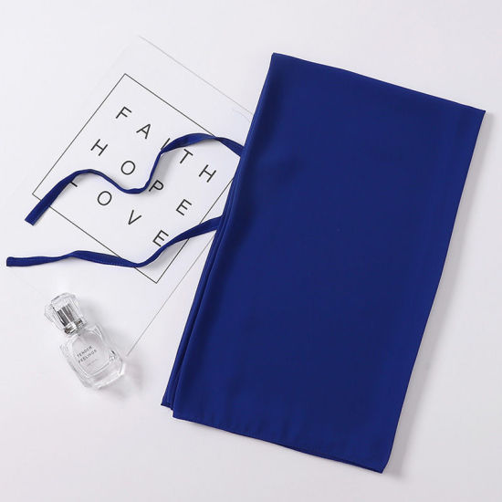 Picture of Royal Blue - 16# Chiffon Women's Lace Up Hijab Scarf Wrap Solid Color 72x175cm, 1 Piece