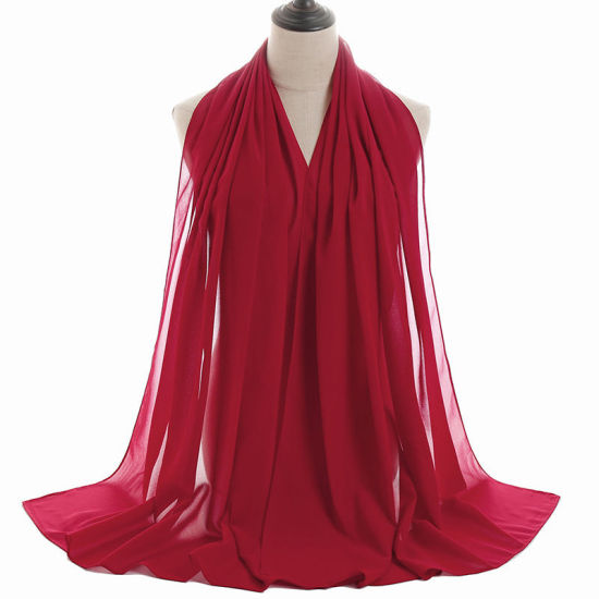 Picture of Purplish Red - 3# Chiffon Women's Hijab Scarf Wrap Solid Color 180x75cm, 1 Piece