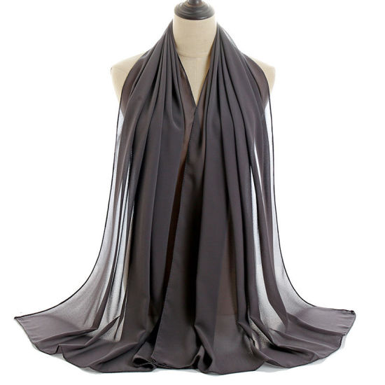 Picture of Dark Gray - 5# Chiffon Women's Hijab Scarf Wrap Solid Color 180x75cm, 1 Piece