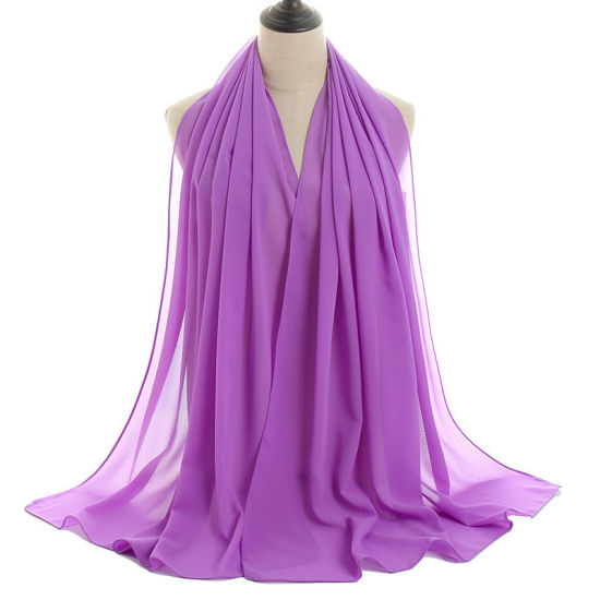 Picture of Purple - 43# Chiffon Women's Hijab Scarf Wrap Solid Color 180x75cm, 1 Piece