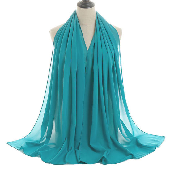 Picture of Peacock Green - 50# Chiffon Women's Hijab Scarf Wrap Solid Color 180x75cm, 1 Piece