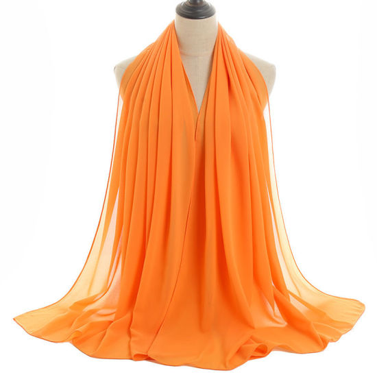 Picture of Light Orange - 62# Chiffon Women's Hijab Scarf Wrap Solid Color 180x75cm, 1 Piece