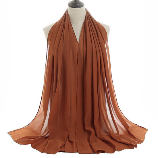 Picture of Brown - 64# Chiffon Women's Hijab Scarf Wrap Solid Color 180x75cm, 1 Piece