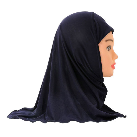 Picture of Navy Blue - 3# Turban Hat Hijab Scarf Solid Color For 2-7 Years Old Child Girl, 1 Piece