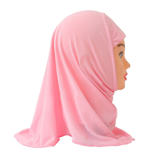 Picture of Pink - 4# Turban Hat Hijab Scarf Solid Color For 2-7 Years Old Child Girl, 1 Piece