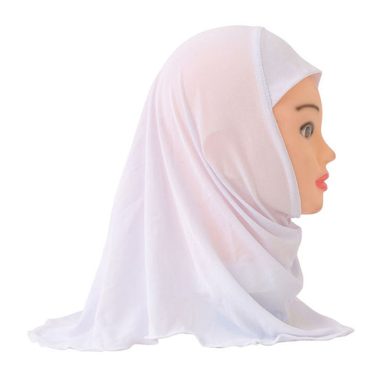 Picture of White - 5# Turban Hat Hijab Scarf Solid Color For 2-7 Years Old Child Girl, 1 Piece