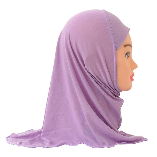 Изображение Purple - 6# Turban Hat Hijab Scarf Solid Color For 2-7 Years Old Child Girl, 1 Piece