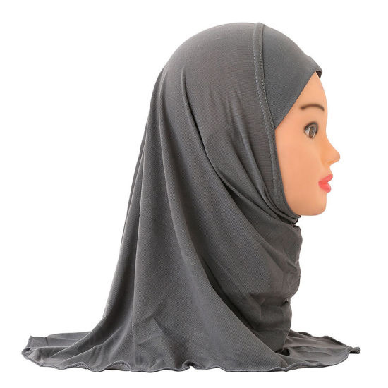 Изображение Dark Gray - 8# Turban Hat Hijab Scarf Solid Color For 2-7 Years Old Child Girl, 1 Piece
