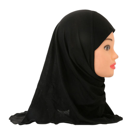 Picture of Black - 11# Turban Hat Hijab Scarf Solid Color For 2-7 Years Old Child Girl, 1 Piece