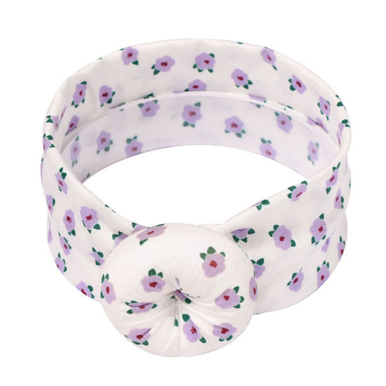 Image de Blanc - Bandeau élastique en coton noué 3 # fleurs pour bébés filles nouveau-né 21x6cm, 1 pièce