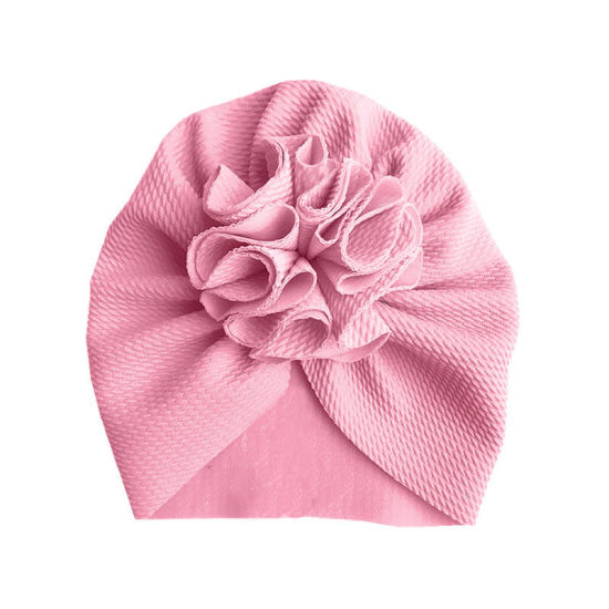 Bild von Hellrosa - Große Blume Polyester Turban Mütze Mütze Mütze für 0-10 Monate Baby Mädchen Neugeborenes 38cm lang, 1 Stück