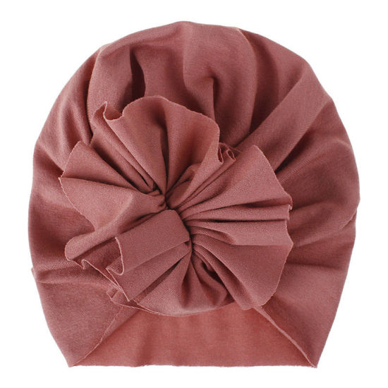 Picture of Dark Pink - Big Flower Cotton Turban Hat Beanie Bonnet For 0-2 Years Old Baby Girls Newborn Infant 38cm - 42cm long, 1 Piece