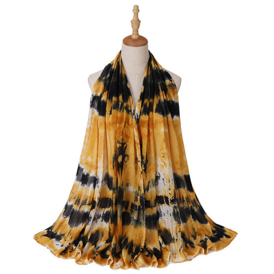 Picture of Yellow - 22# Chiffon Women's Hijab Scarf Wrap Tie Dye 180x70cm, 1 Piece