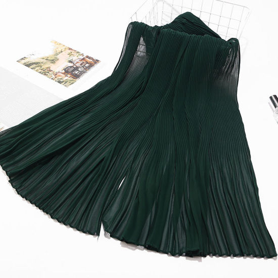 Picture of Dark Green - 9# Chiffon Women's Pleated Hijab Scarf Wrap Solid Color 180x85cm, 1 Piece