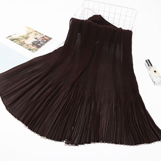 Picture of Coffee - 17# Chiffon Women's Pleated Hijab Scarf Wrap Solid Color 180x85cm, 1 Piece