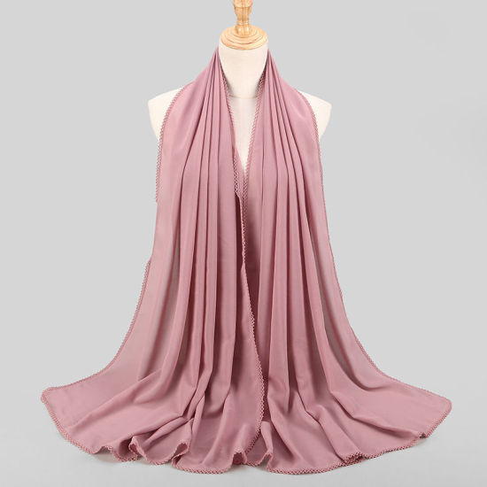 Bild von Pale Pinkish Grey - 1# Chiffon Damen Spitze Hijab Schal Wrap Einfarbig 180x75cm, 1 Stück