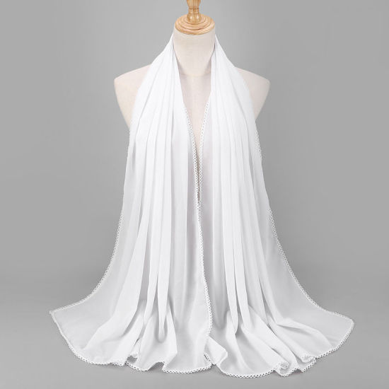 Bild von Weiß - 3# Chiffon Damen Spitze Hijab Schal Wrap Einfarbig 180x75cm, 1 Stück