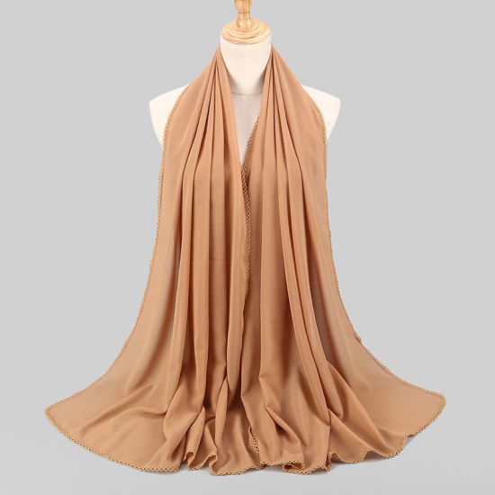 Bild von Khaki - 15# Chiffon Damen Spitze Hijab Schal Wrap Einfarbig 180x75cm, 1 Stück