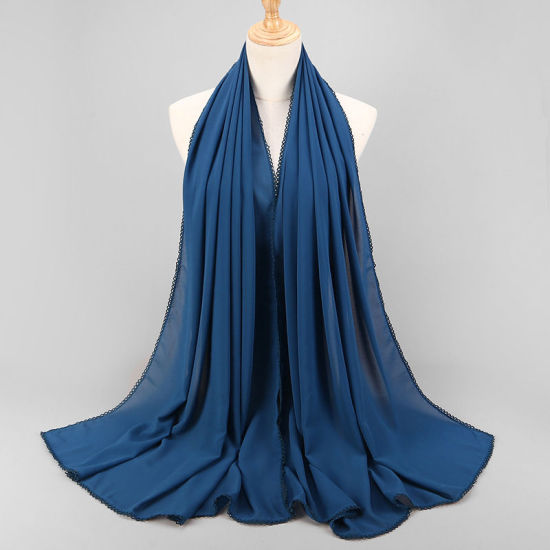 Bild von Pfauenblau - 19# Chiffon Damen Spitze Hijab Schal Wrap Einfarbig 180x75cm, 1 Stück