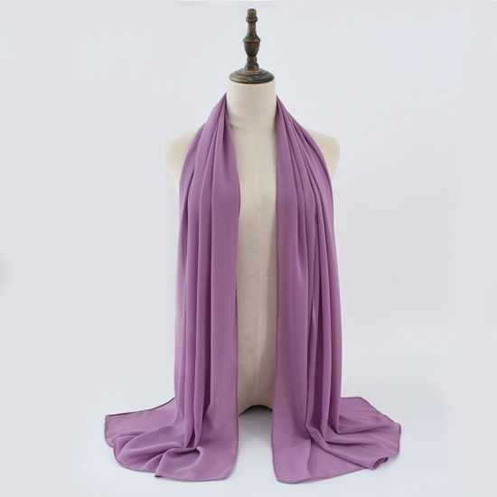 Picture of Purple - 3# Chiffon Women's Lace Hijab Scarf Wrap Solid Color 180x75cm, 1 Piece