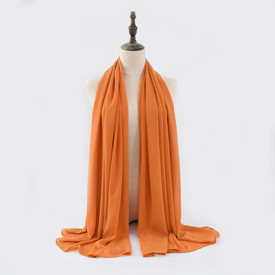 Picture of Orange - 6# Chiffon Women's Lace Hijab Scarf Wrap Solid Color 180x75cm, 1 Piece