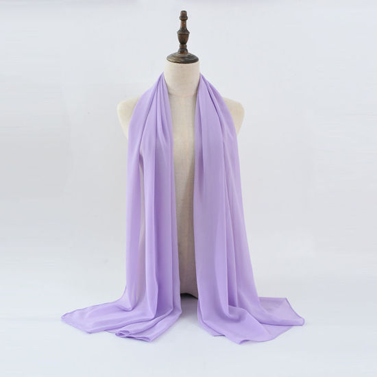 Picture of Mauve - 15# Chiffon Women's Lace Hijab Scarf Wrap Solid Color 180x75cm, 1 Piece