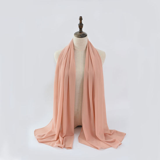Picture of Peachy Beige - 30# Chiffon Women's Lace Hijab Scarf Wrap Solid Color 180x75cm, 1 Piece