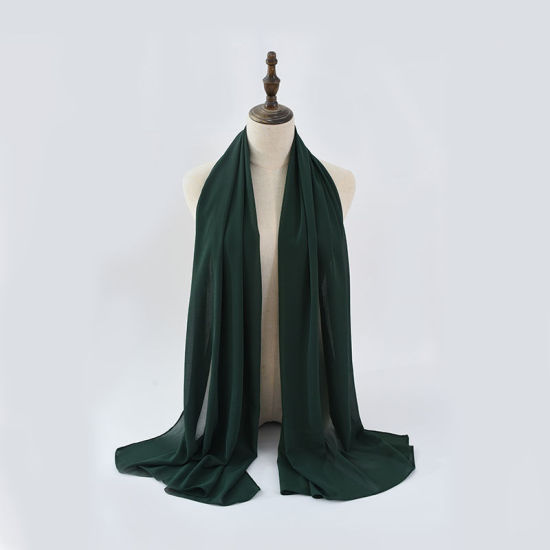 Picture of Dark Green - 31# Chiffon Women's Lace Hijab Scarf Wrap Solid Color 180x75cm, 1 Piece