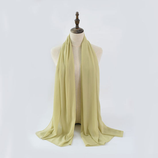 Picture of Light Green - 34# Chiffon Women's Lace Hijab Scarf Wrap Solid Color 180x75cm, 1 Piece