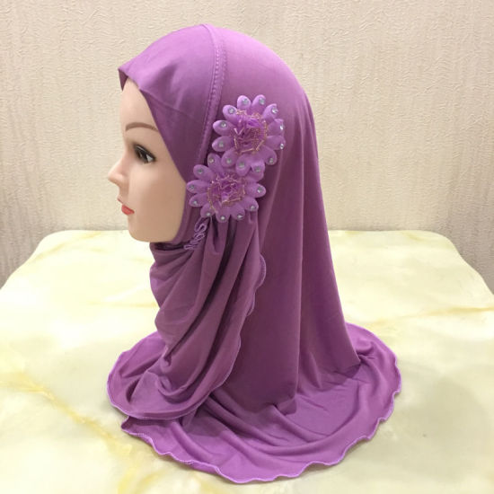 Picture of Mauve - 16# Flower Rayon Muslim Girl's Turban Hijab For 2-7 Years Old 50x30cm, 1 Piece