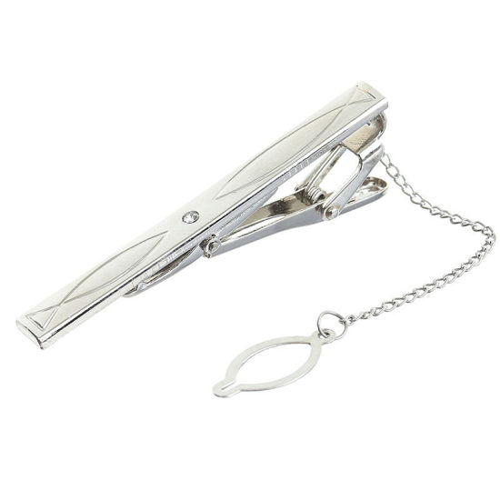 Picture of Silver Tone - 2# Nickel Plated Formal Business Concise Men's Geometric Tie Clip 6x0.6cm - 5x0.6cm, 1 Piece