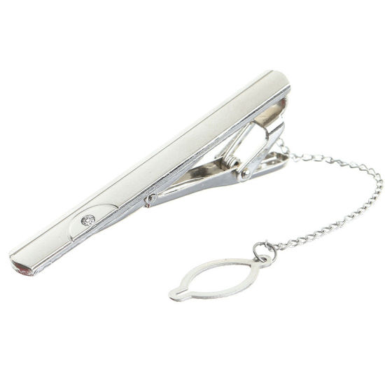 Picture of Silver Tone - 4# Nickel Plated Formal Business Concise Men's Geometric Tie Clip 6x0.6cm - 5x0.6cm, 1 Piece