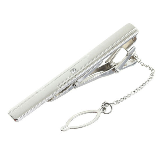 Picture of Silver Tone - 6# Nickel Plated Formal Business Concise Men's Geometric Tie Clip 6x0.6cm - 5x0.6cm, 1 Piece